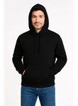 Erkek Üç İplik Kapüşonlu Kanguru Cepli SweatShirt Hoodie - Siyah
