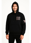 Üç İplik Kapüşonlu Ön Ve Arka Baskılı SweatShirt Hoodie - Siyah