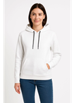 Üç İplik Kapüşonlu Kanguru Çepli SweatShirt Hoodie - Beyaz