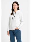 Üç İplik Kapüşonlu Kanguru Çepli SweatShirt Hoodie - Beyaz
