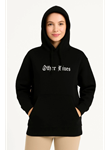 Üç İplik Kapşonlu ön Ve Arka Baskılı SweatShirt Hoodie- Siyah