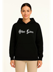 Üç İplik Kapşonlu ön Ve Arka Baskılı SweatShirt Hoodie- Siyah