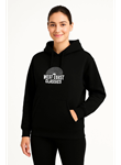 Üç İplik Kapüşonlu Ön Ve Arka Baskılı SweatShirt Hoodie - Siyah