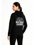 Üç İplik Kapüşonlu Ön Ve Arka Baskılı SweatShirt Hoodie - Siyah
