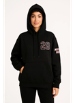 Üç İplik Kapüşonlu Ön Ve Arka Baskılı SweatShirt Hoodie - Siyah