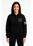 Üç İplik Kapüşonlu Ön Ve Arka Baskılı SweatShirt Hoodie - Siyah