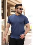 Erkek Ince çizgi Dokulu Bisiklet Yaka Kısa Kollu T-shirt