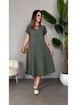 Kadın Kısa Kollu V Yaka Salaş Maxi Boy Elbise