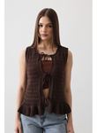 Önü Bağlamalı Yelek - Kahve