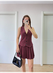 Takım Görünümlu Yelekli Mini Elbise- Bordo