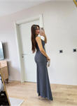 Kolsuz Büzgülü Uzun Elbise - Füme