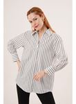 Çift Çizgi Geçişli Düğmeli Gri Gömlek