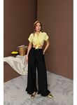 Siyah Paçası Fırfırlı Keten Pantolon