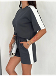 Osy Modal Yumuşak Dokulu Kumaş Parçalı Bisiklet Yaka T-shirt Kısa Şort İkili Takım - Antrasit