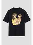 Anneler Gününe Özel Tasarım Anne Kız Baskılı T-shirt - Siyah