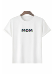 Anneler Gününe Özel Tasarım Mom Çiçek Baskılı T-shirt - Beyaz