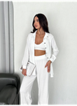 Yakalı Düğmeli Uzun Kollu Gömlek Pantolon Ikili Takım - Beyaz