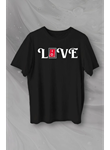 Sevgililer Günü İçin Özel Tasarım Love Baskılı T-shirt - Siyah