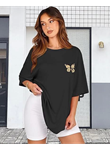 Bisiklet Yaka Baskılı T-shirt - Siyah