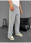 Su Yolu Çizgili Cepli Pantalon - Gri