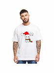 Ren Geyiği Baskılı Noel İçin T-shirt - Beyaz