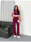 Osy Modal Yumuşak Dokulu Kumaş Tam Fermuarlı Crop Pantalon İkili Takım - Bordo
