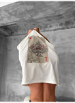 Erkek Ön Ve Arka Baskılı Oversize Bisiklet Yaka T-shirt - Beyaz