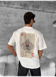 Erkek Ön Ve Arka Baskılı Oversize Bisiklet Yaka T-shirt - Beyaz