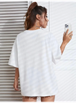 New York Baskılı Oversize Bisiklet Yaka T-shirt - Beyaz