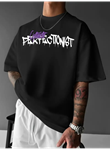 Baskılı Oversize Bisiklet Yaka T-shirt - Siyah