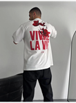 Baskılı Oversize Bisiklet Yaka T-shirt - Beyaz