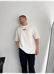 Baskılı Oversize Bisiklet Yaka T-shirt - Beyaz
