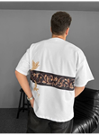 Ön Ve Arka Baskılı Oversize Bisiklet Yaka T-shirt - Beyaz