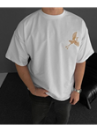 Ön Ve Arka Baskılı Oversize Bisiklet Yaka T-shirt - Beyaz