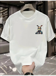 Baskılı Oversize Bisiklet Yaka T-shirt - Beyaz
