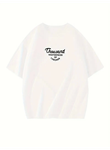 Thousand Baskılı Oversize Bisiklet Yaka T-shirt - Beyaz