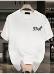Baskılı Oversize Bisiklet Yaka T-shirt - Beyaz