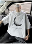 Baskılı Oversize Bisiklet Yaka T-shirt - Beyaz