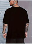 Baskılı Oversize Bisiklet Yaka T-shirt - Siyah