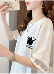 Baskılı Oversize Bisiklet Yaka T-shirt - Beyaz