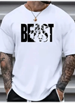 Baskılı Oversize Bisiklet Yaka T-shirt - Beyaz