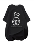 Baskılı Oversize Bisiklet Yaka T-shirt - Siyah
