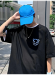 Baskılı Oversize Bisiklet Yaka T-shirt - Siyah