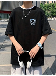 Baskılı Oversize Bisiklet Yaka T-shirt - Siyah