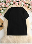 Baskılı Oversize Bisiklet Yaka T-shirt - Siyah