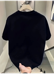 Baskılı Oversize Bisiklet Yaka T-shirt - Siyah