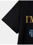 Baskılı Oversize Bisiklet Yaka T-shirt - Siyah