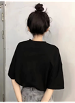 Baskılı Oversize Bisiklet Yaka T-shirt - Siyah