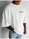 Baskılı Oversize Bisiklet Yaka T-shirt - Beyaz