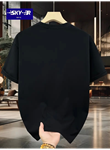 Baskılı Oversize Bisiklet Yaka T-shirt - Siyah